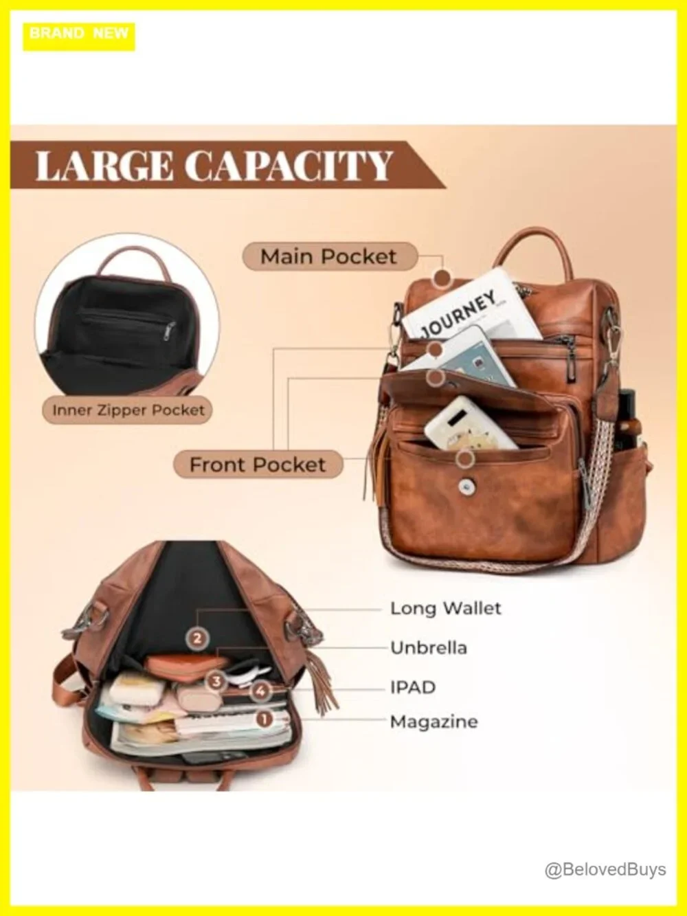 PU Leather Convertible Backpack Purse for Women, 3 Ways to Wear
